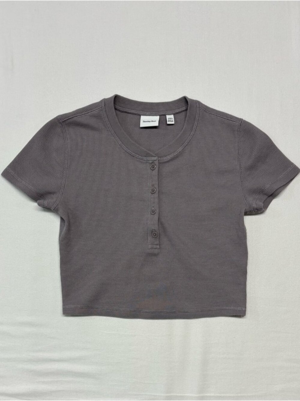 Sunday Best baby waffle cropped T-shirt grey buttoned henley 2XS waffle knit 382